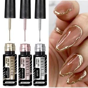 LILYCUTE 3PCS Gold Sliver Metallic Liner Gel Nail Polish French