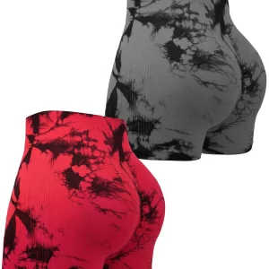 2pcs Women's High-Waist Tie-Dye Yoga Shorts -