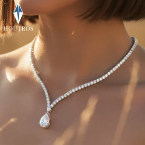 6Carat Pear Cut Full Moissanite Tennis Necklace for Women