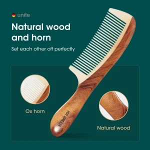 MR.GREEN Comb Natural Wood With Horn Splicing Structure Fine Tooth Hair Comb