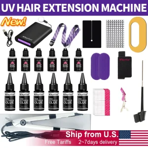 All in One V Light Hair Extensions Kit with UV Light Glue
